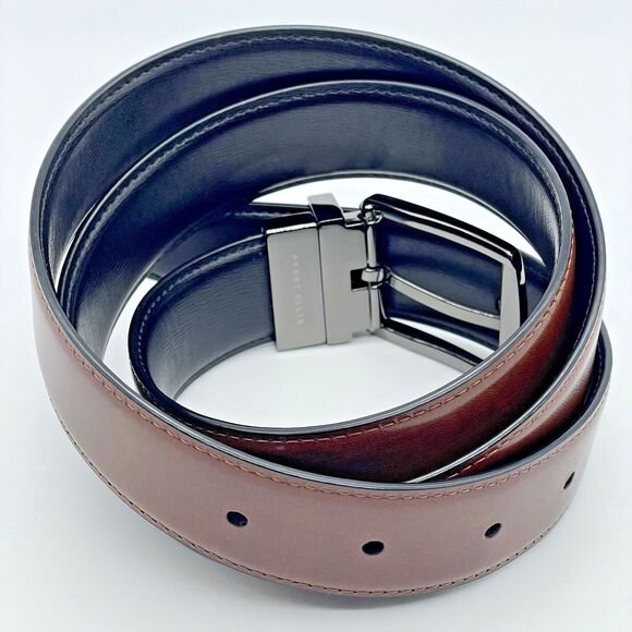 New PERRY ELLIS Reversible Leather Belt Men's 36x90 Black/Brown Professor Preppy - Picture 4 of 16